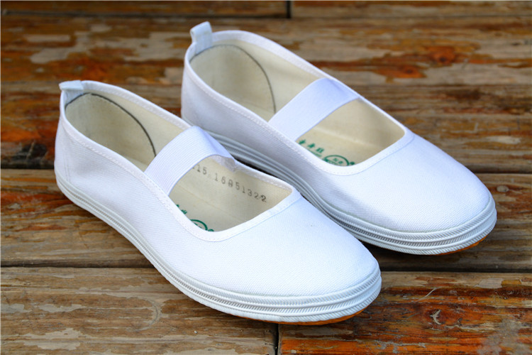 正品青岛环球国途女式学生小白鞋跳舞表演松紧带舞蹈鞋白色运动鞋