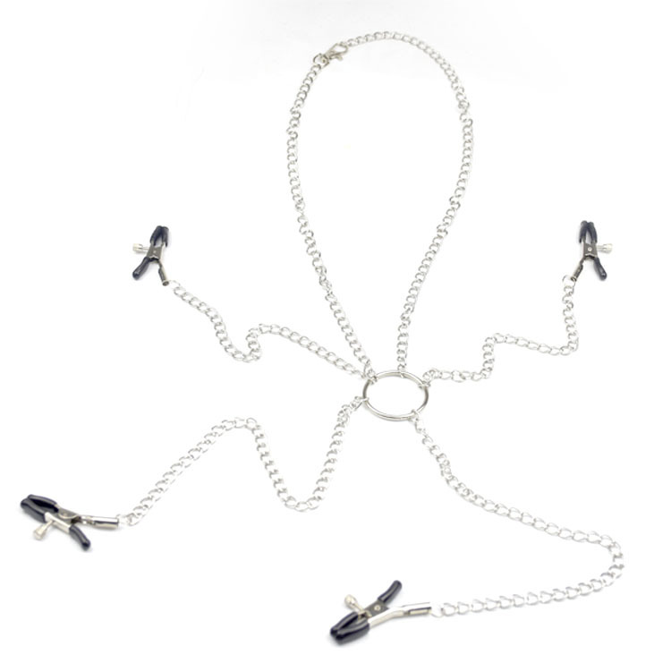 脖链四头情趣用品多功能乳夹长链阴蒂夹4个夹子成人调情玩具厂家