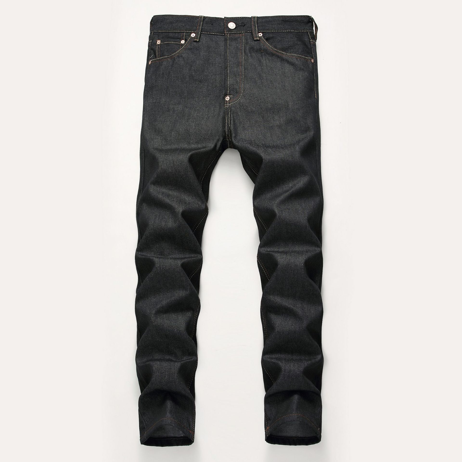 冠希福神 牛仔裤男女同款韩版墨虎獏鵺原浆大m印花修身直筒裤子潮