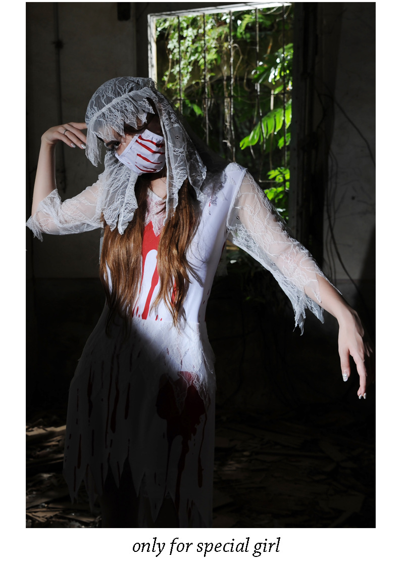 新款万圣节成人服装批发鬼节恐怖血腥鬼新娘染血女护士衣服血袜