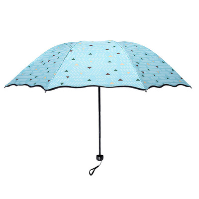 创意几何三角形印花小黑胶雨伞 手动三折叠防晒遮阳晴雨两用伞