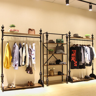 新款服装店展示架复古童装衣架落地式货架服装店女装置物架陈列柜