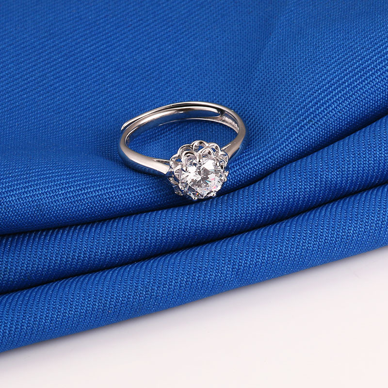 千影珠宝 白金戒指女款s925银镀白金色 仿真铂金pt950钻戒子开口