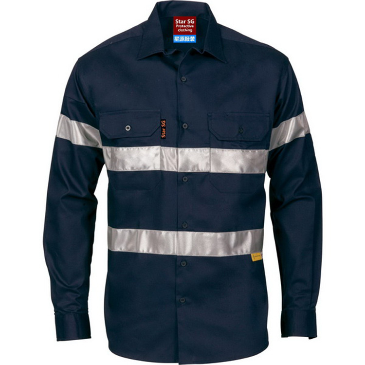 定制澳大利亚款纯棉防紫外反光衬衫工作服 高能见度安全长袖衬衣