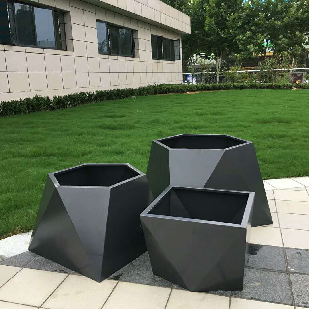 异形不锈钢花器立方体多面体不锈钢花盆广场花钵花箱酒店艺术摆设