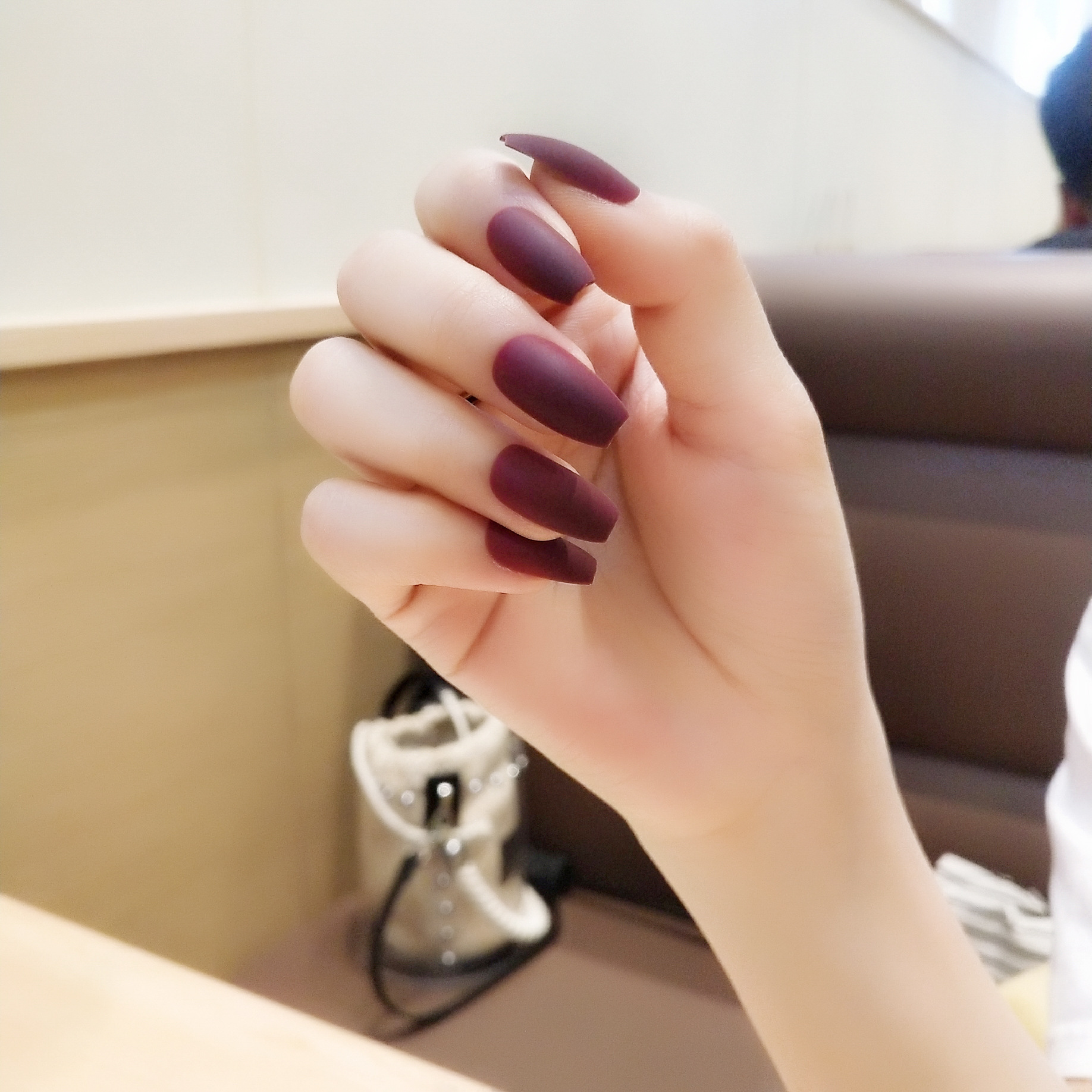 218-磨砂酒红芭蕾甲穿戴美甲成品 欧美范梯形甲长款磨砂酒红气质