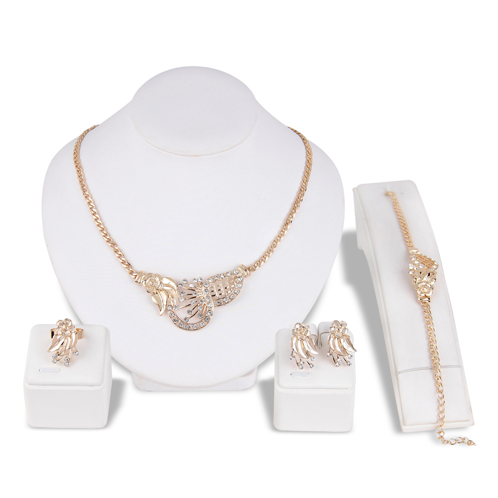 跨境热销项链套装 欧美高端时尚夸张项链耳环四件套首饰 一件代发