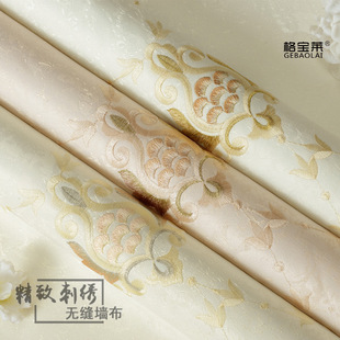a匠领 刺绣墙布欧式壁布田园绣花厂家直销装修效果图无缝无纺布