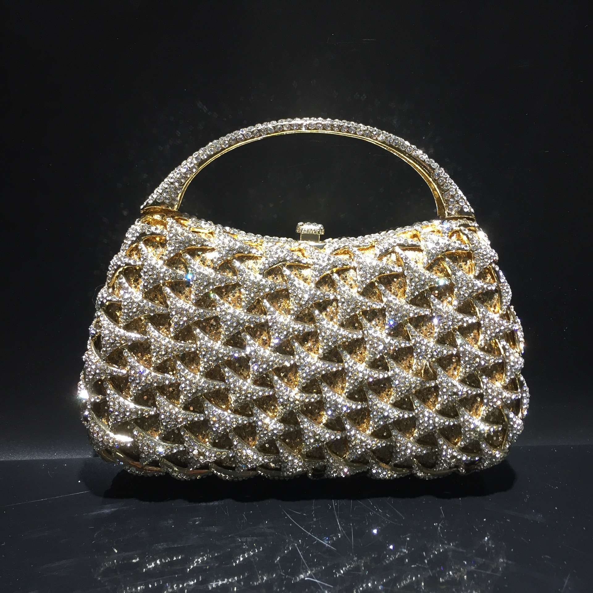 bl090水钻包缕空金属水晶晚宴包外贸镶钻包手拿包银色钻石包