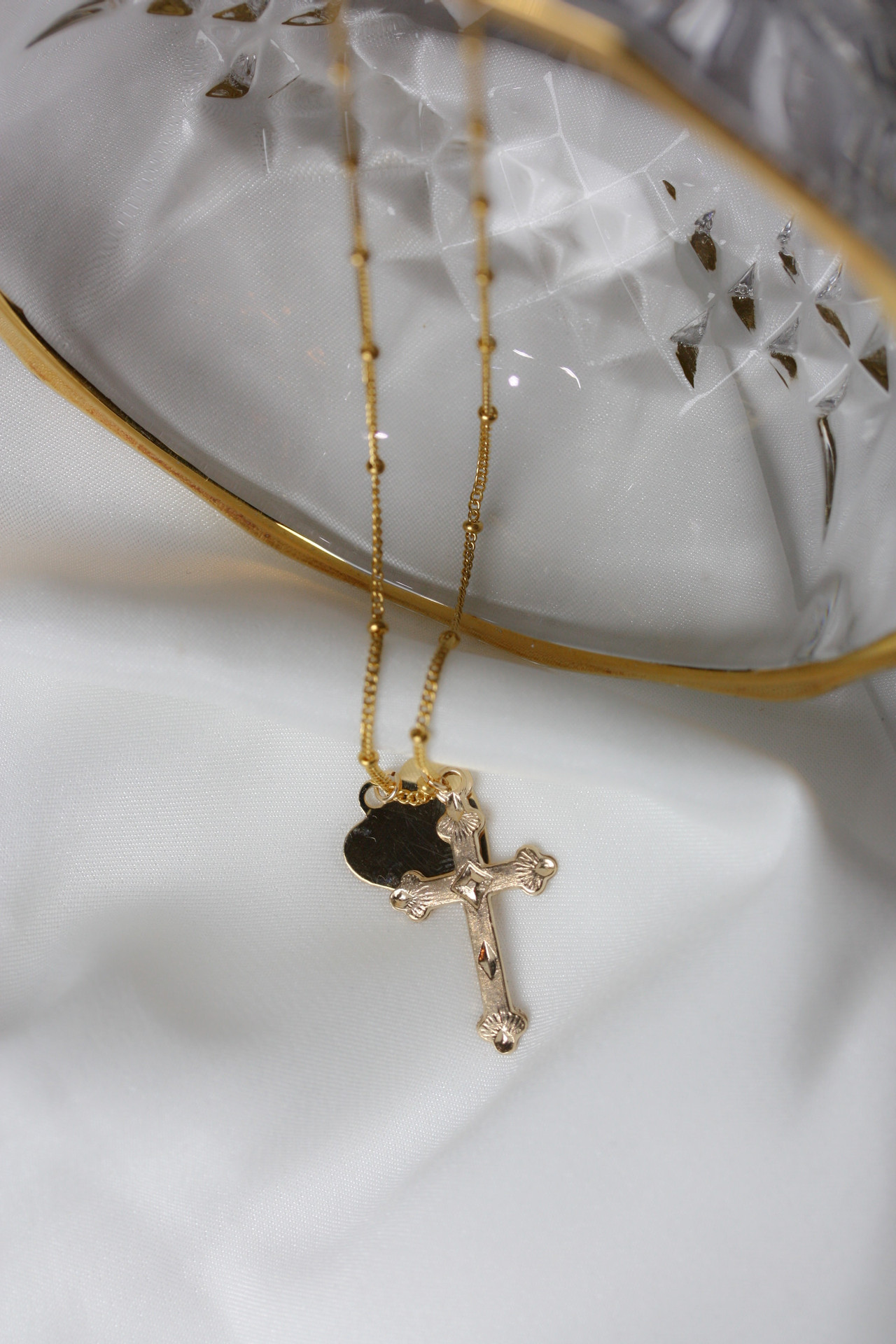 14k注金 vintage复古耶稣十字架kendall同款ins长款项链女毛衣链