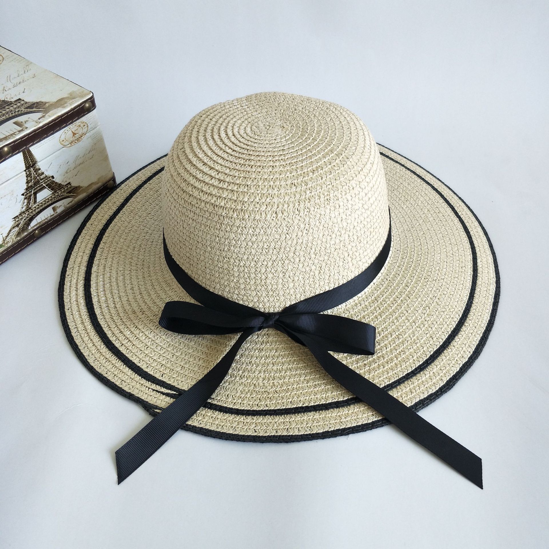 2019新款韩版女士帽子户外时尚大沿草帽蝴蝶结沙滩防晒太阳帽批发