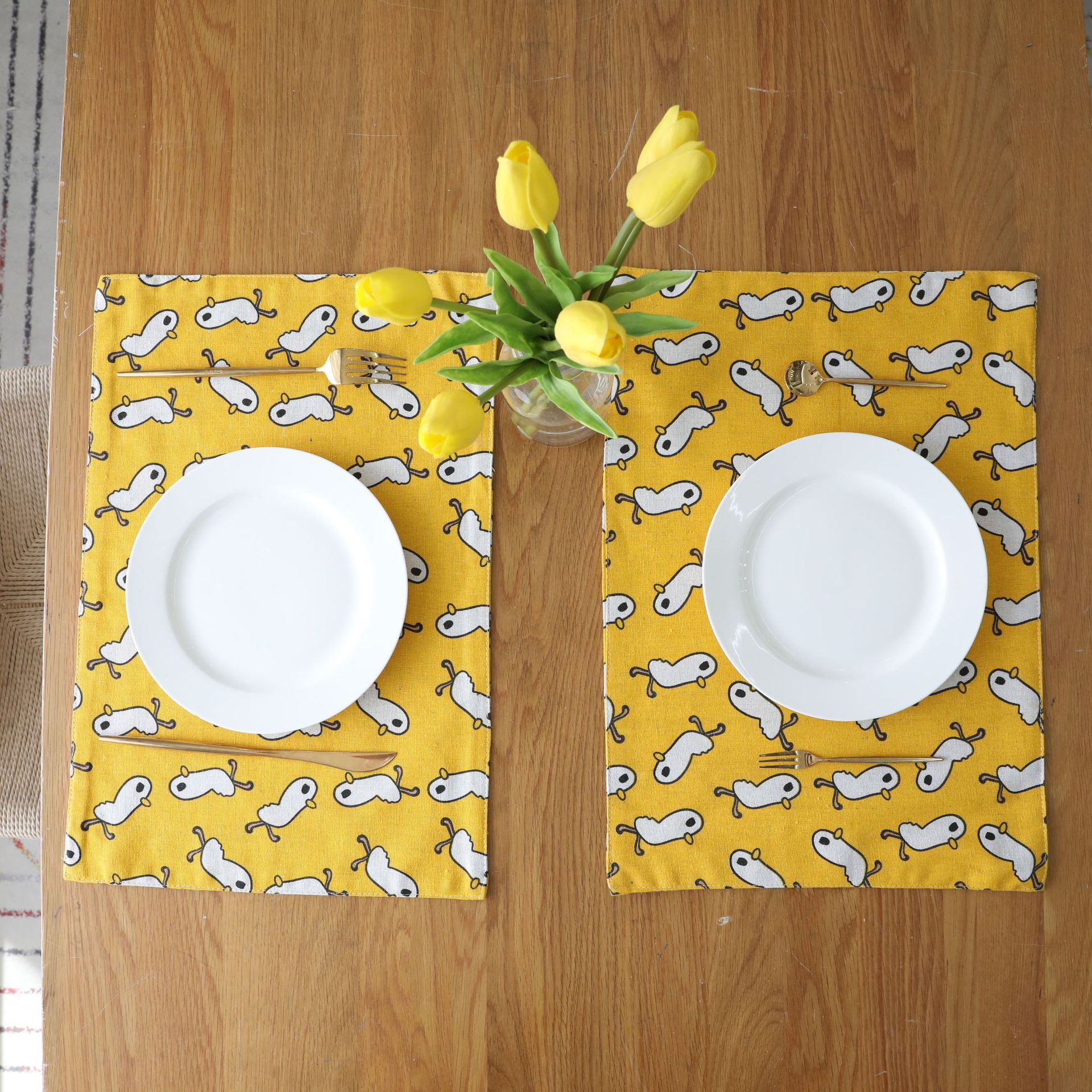 餐巾-卡通儿童便携餐垫棉麻布艺餐垫可折叠学校双层餐桌垫隔热垫西餐