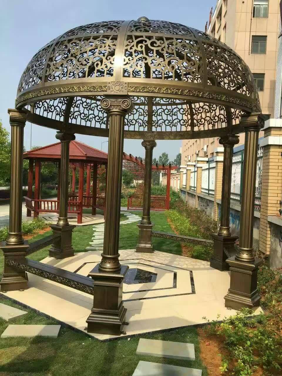 做旧凉亭铁艺凉亭佘山别墅仿古仿铜休闲亭阁迪士尼造型装饰亭子