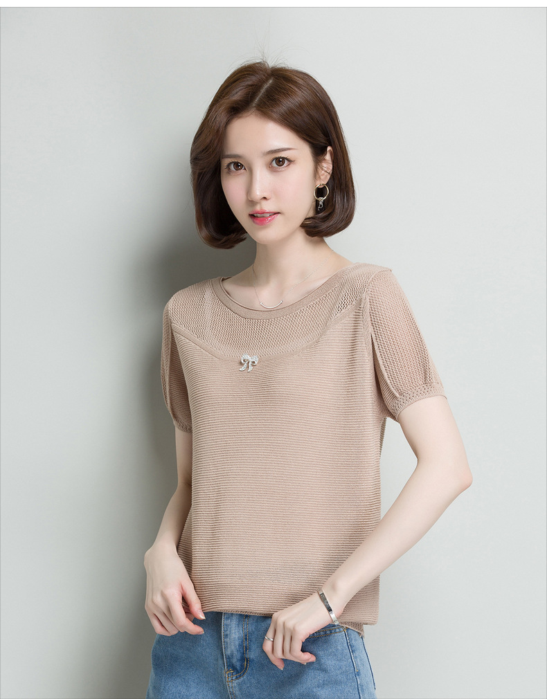 夏季新款韩版短袖针织衫女百搭修身简约甜美套头打底衫上衣ay1818