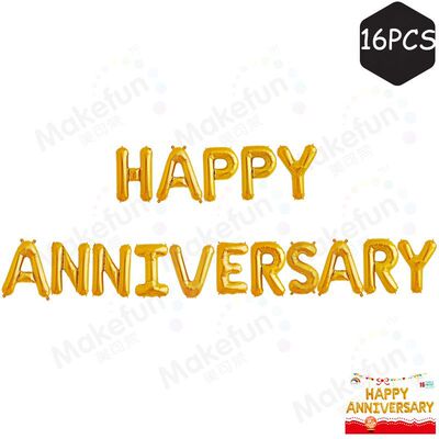 happy anniversary周年庆祝快乐气球派对装饰带挂绳铝膜气球套装
