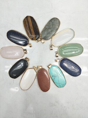 速卖通热卖薄片石吊坠 菱形吊坠 手工diy饰品配件 石头项链配件