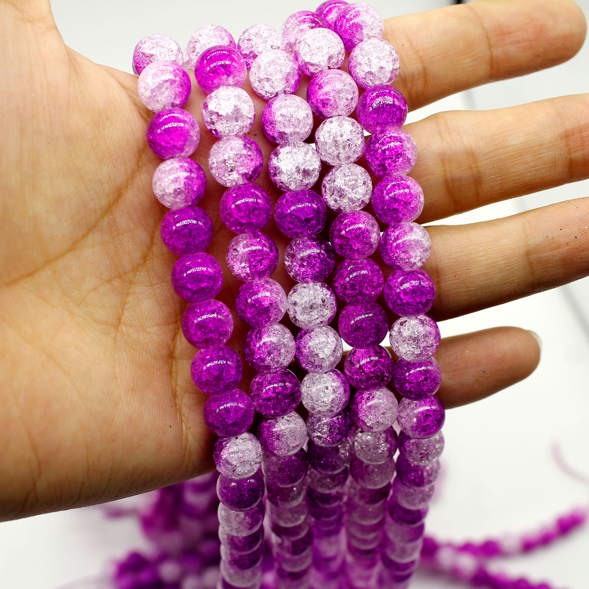 天然双色爆花晶散珠 玻璃爆花水晶批发 diy原创饰品配珠 厂家直销