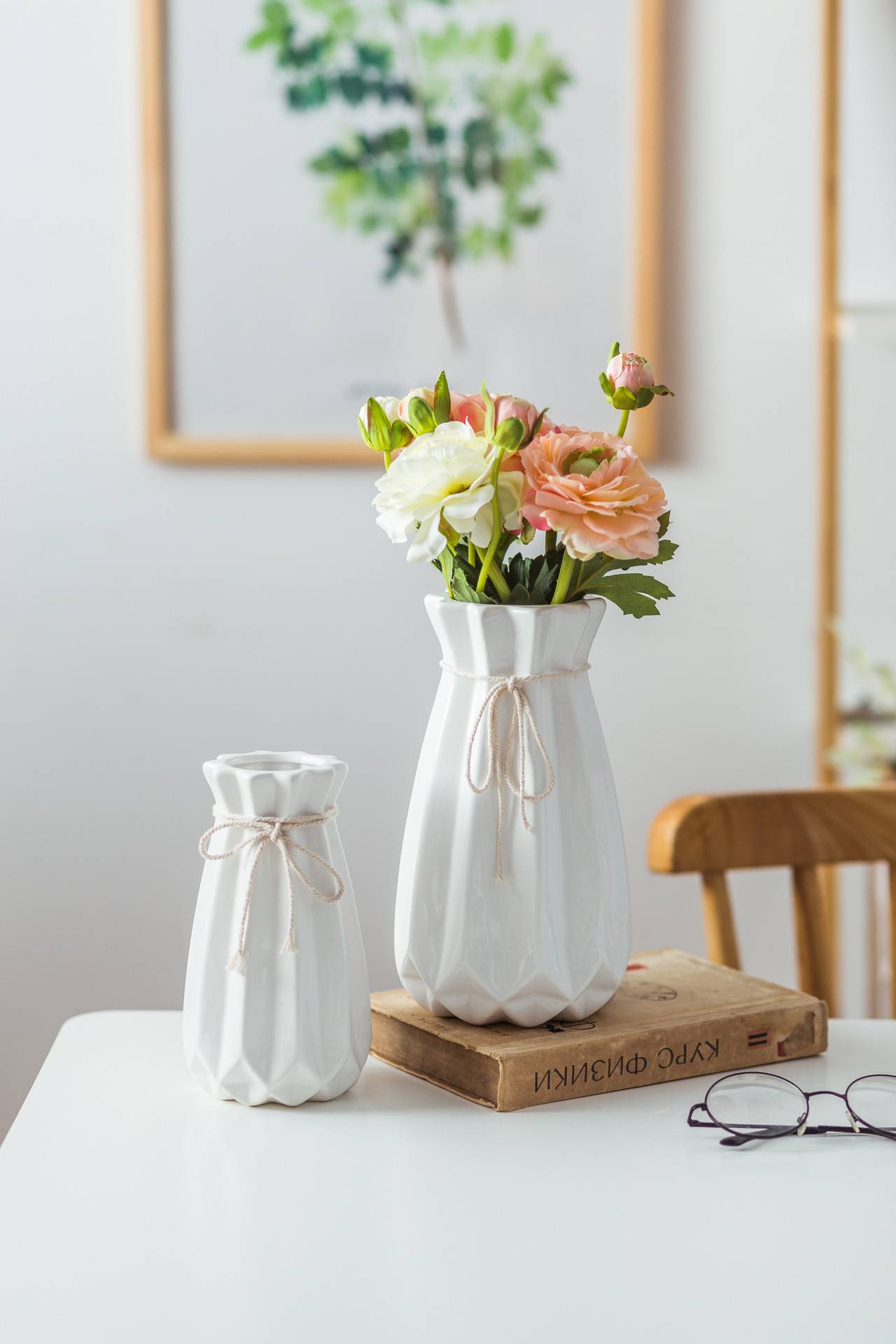 热销ins花瓶装饰折纸麻绳陶瓷花瓶干花摆件潮州陶瓷工艺品 小号