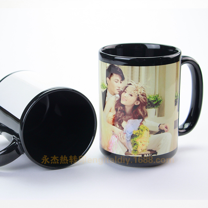 Black Coated Mug Thermal Transfer Ceramic Cup Thermal Transfer Ceramic Mug 15Oz Scraping White Full Color Cup Black