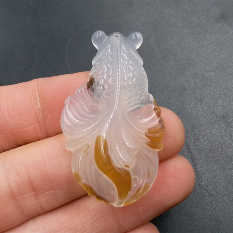 老玉匠a货海洋玛瑙金鱼吊坠玉髓玛瑙金鱼挂件