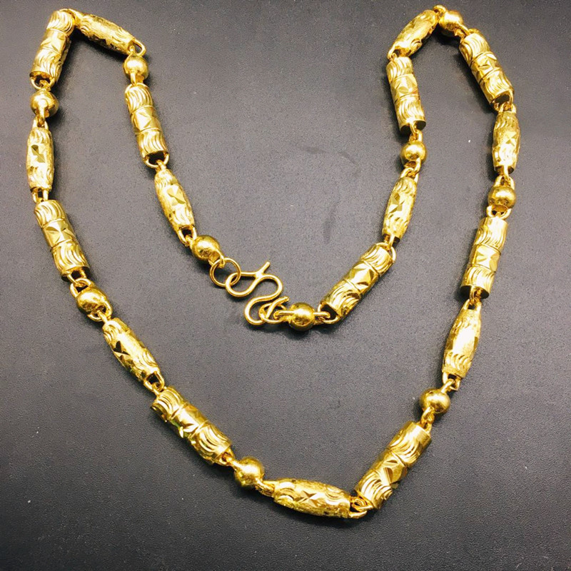 黄铜镀金项链 高仿黄金镀厚金男士项链 手工车花实心项链
