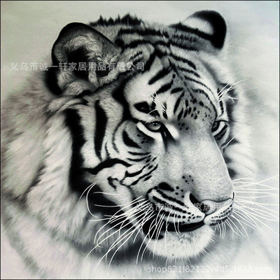 厂家直销外贸批发新款黑白老虎动物头像图案钻石画装饰画