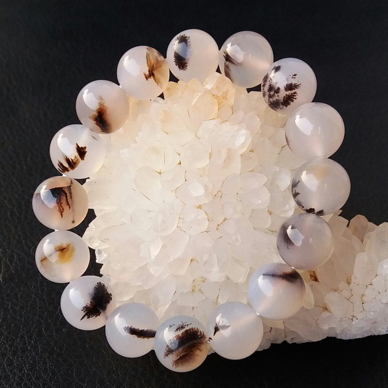 批发天然海洋玛瑙手链海洋玉髓手串草花玛瑙单圈个性情侣手链