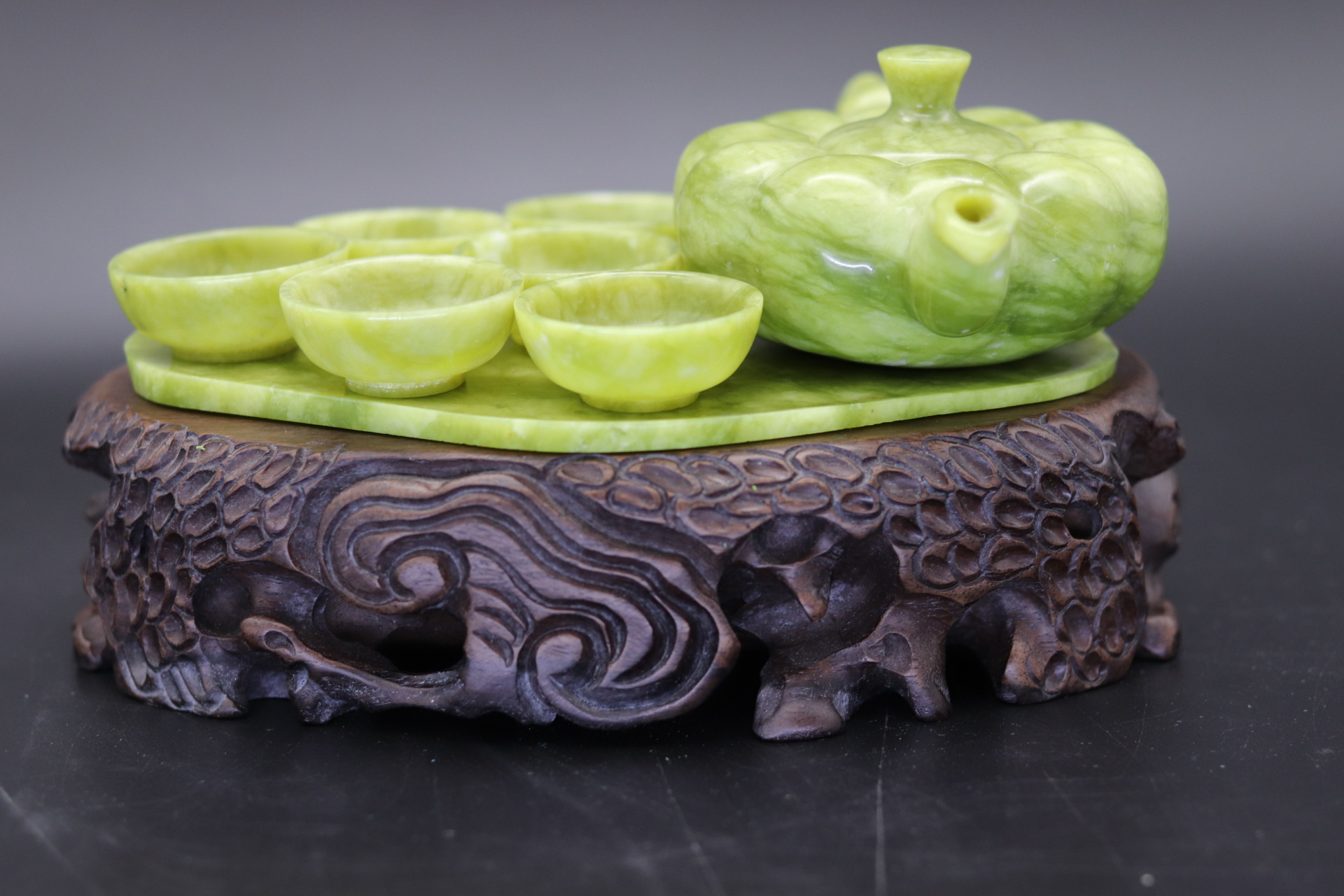 天然南玉青玉翠绿色南瓜茶具茶壶茶杯茶托盘玉器摆件居家送礼佳品