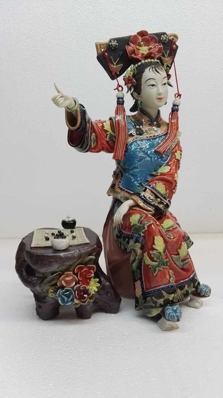 林伟东大师作品正品初夏荷花姑娘石湾陶瓷公仔古典仕女美女装饰