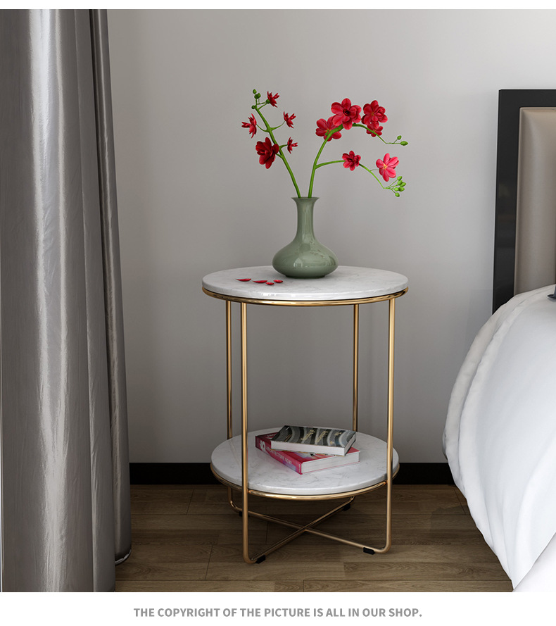 北欧大理石边几小圆桌客厅卧室阳台圆形双层沙发边角几ins床头柜