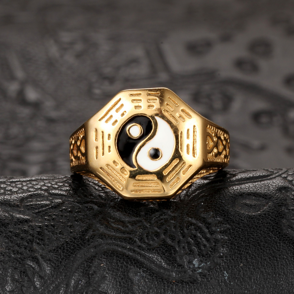 饰品 道家太极八卦戒指 宗教指环钛钢男士手饰