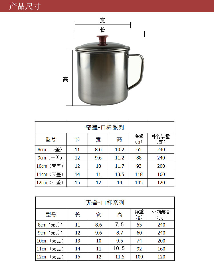 不锈钢口杯 儿童水杯带盖 学生幼儿园杯子 家用茶杯 口杯批发礼品