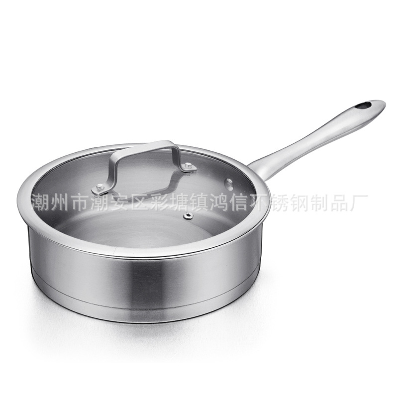 430 Stainless Steel Pot Set Thick Right Angle Soup Pot Milk Pot Wok Frying Pan Steamer Three-Piece Gift Electromagnetic