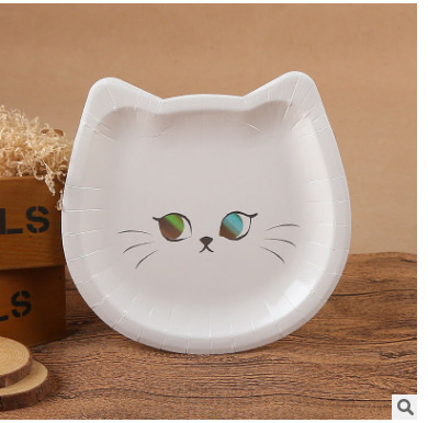 一次性小猫纸盘 儿童创意diy手工 波点圆点生日纸盘时尚生日聚会