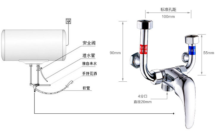 厂家批发电热水器混水阀明装淋浴阀调温阀冷热u型出水龙头混水器
