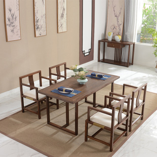 简约客厅长方形桌子新中式实木餐桌椅组合 现代酒店家具定制