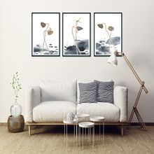 新中式莲子蜻蜓图装饰画客厅沙发背景墙三联和单联画卧室壁画挂画