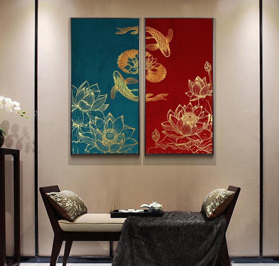 中国特色元素酒店客房床头装饰画 新中式花鸟龙凤锦鲤