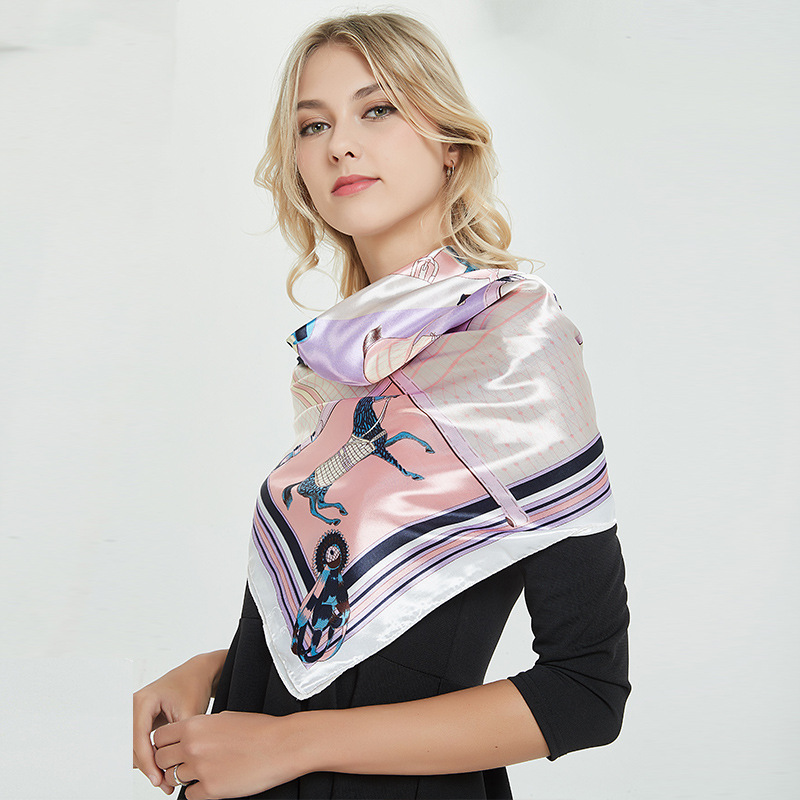 Large Kerchief 90cm Spring and Autumn New Scarf Satin Artificial Silk Printing Talma Women's Gift Scarf Wholesale