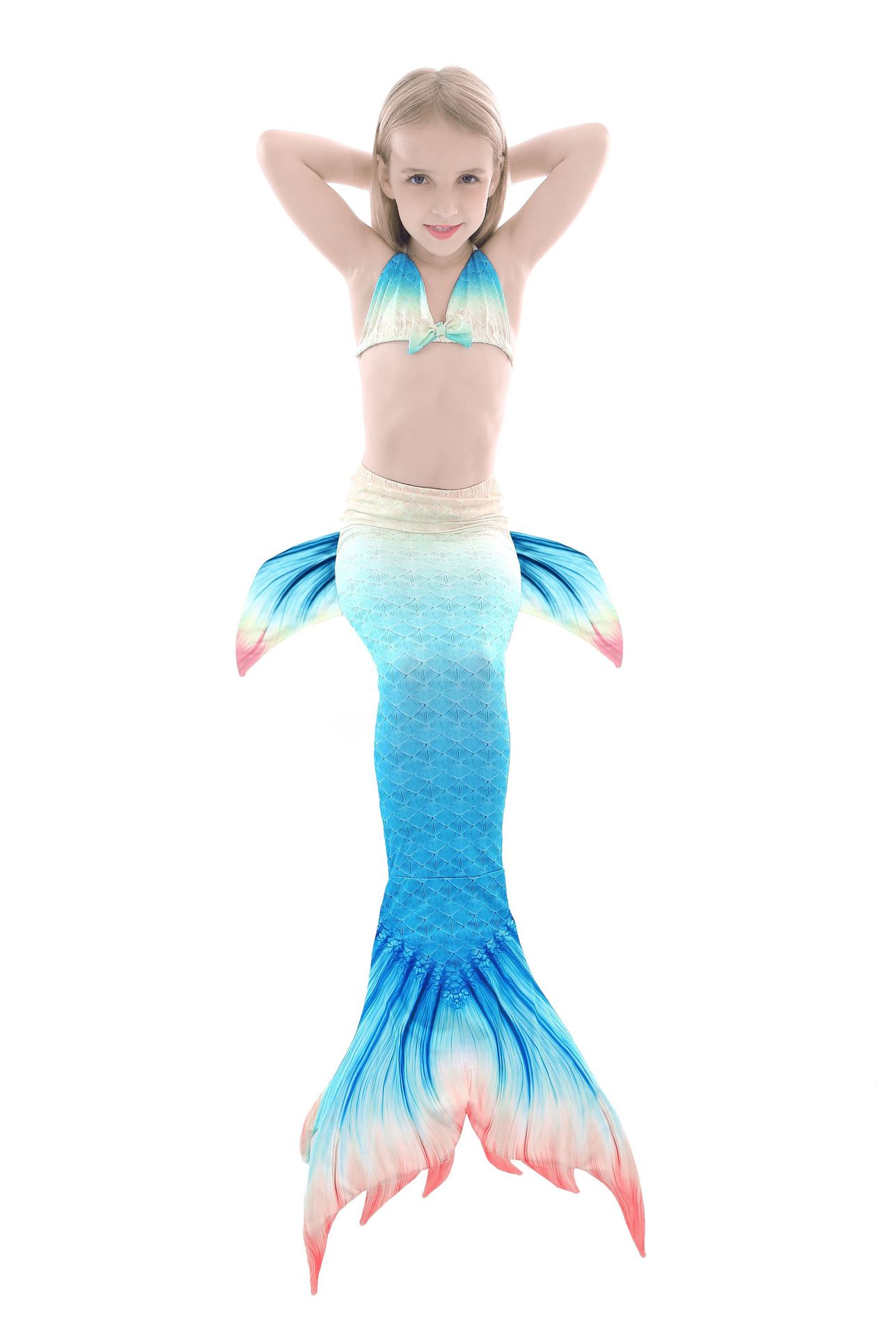 新款美人鱼泳衣儿童美人鱼泳衣三件套女童美人鱼泳装 外贸一件代