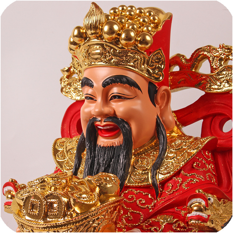 财神爷佛像121619英寸树脂开口笑元宝红衣元宝家用供奉文财神摆件