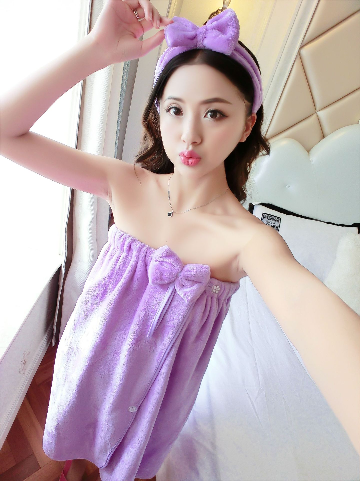 春夏秋发带裹胸百变粘扣睡裙浴巾袍法兰绒抹胸睡衣家居服女