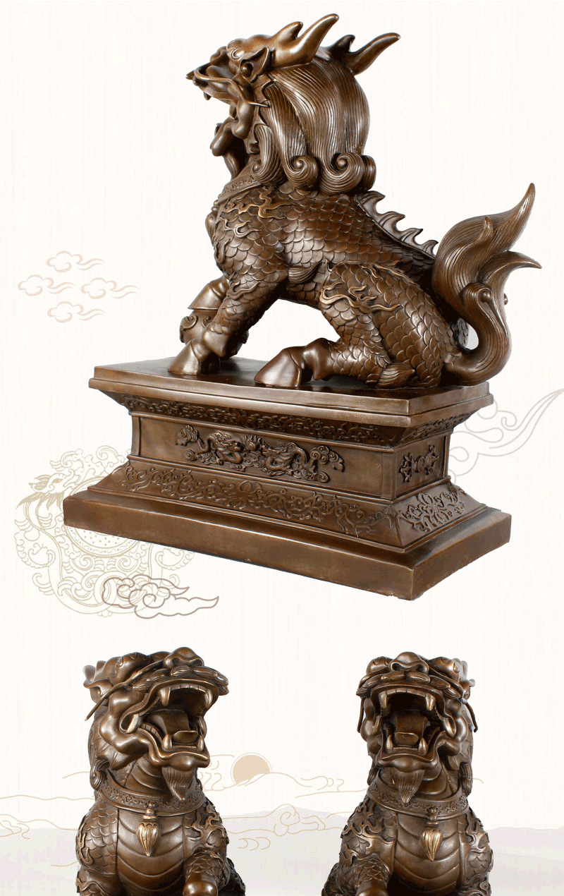 祥狮铜麒麟摆件一对 大号铜财富麒麟摆件一对铜元宝麒麟开业礼品