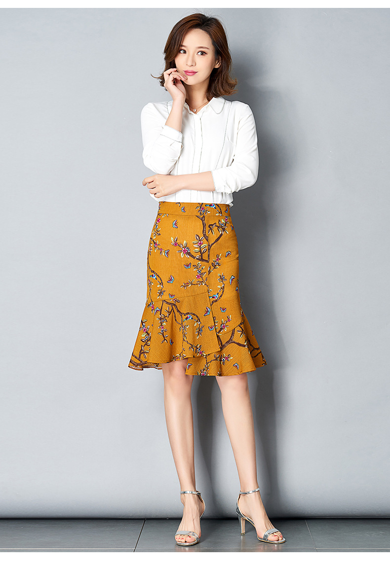 碎花雪纺裙春装2018新款chic淑女半身裙荷叶边中长裙女春夏高腰女