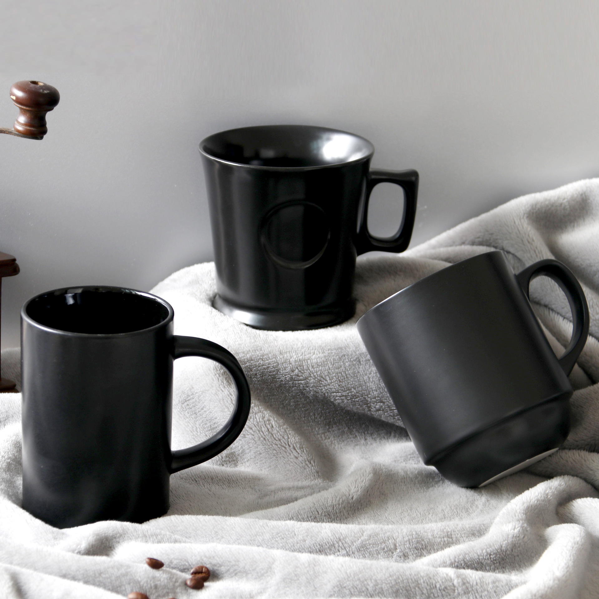 黑色陶瓷杯马克杯大容量定制logo水杯家用纯色咖啡杯欧式个性简约