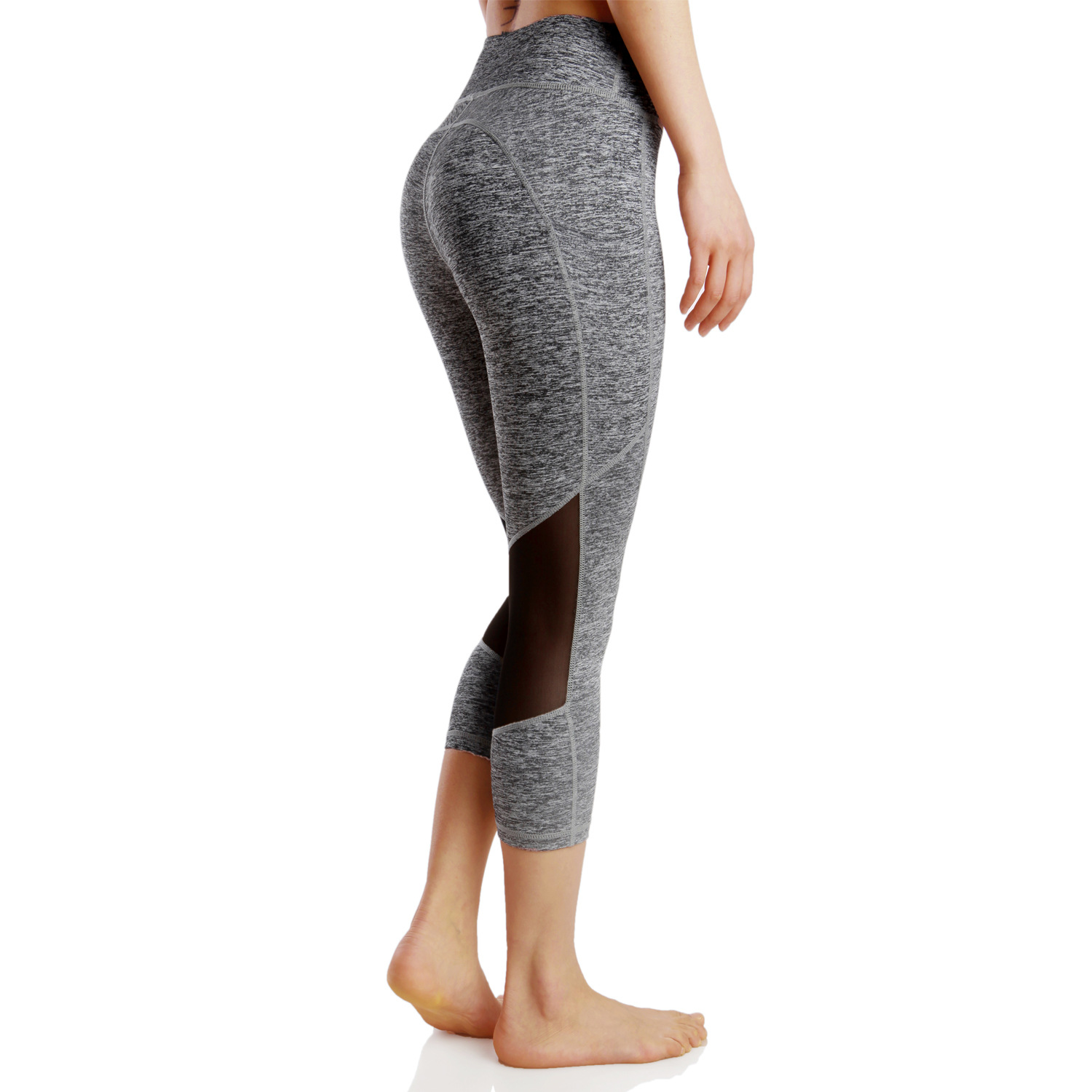 跨境新款欧美运动健身7分瑜伽裤跑步女 紧身速干口袋放手机七分裤