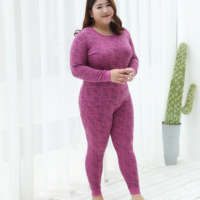 加大码女保暖内衣两件套冬装胖mm弹力紧身睡衣200斤肥妹一件代发