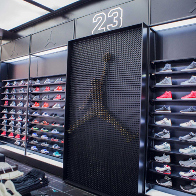 高档运动服装店展示架落地 铁艺烤漆靠墙耐克鞋子展示架服装展架
