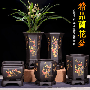 精品方形花盆中国风黑色点彩兰花盆紫砂盆室内桌面阳台盆陶瓷花盆