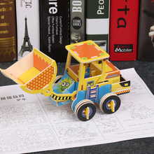 木制3d立体工程车拼图拼版木质儿童早教益智手工DIY拼装玩具定制